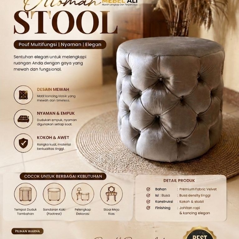 Stool bulat turki ottoman/stool bulat turki kancing/stool bundar/sofa stool bulat turki kancing/puff