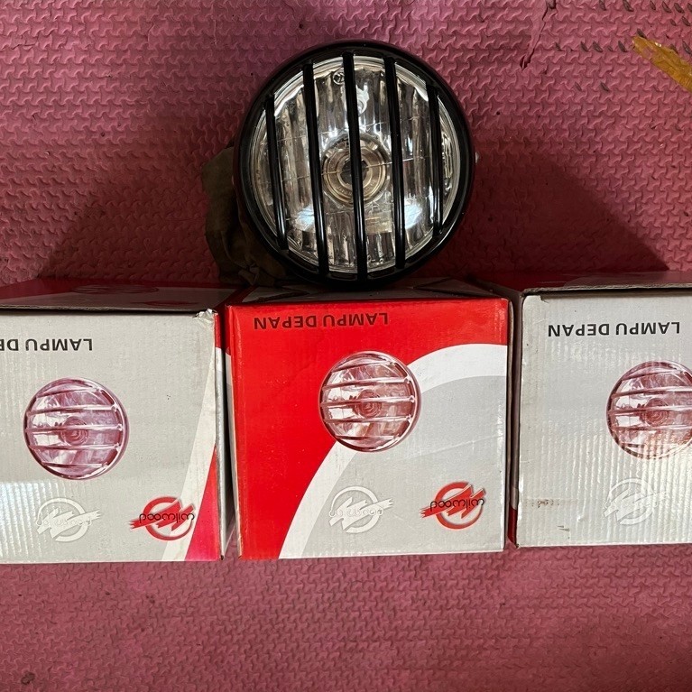 LAMPU HEADLAMP DEPAN PESEK MOTOR CLASIC CUSTOM CB GL TIGER MP DLL REFLEKTOR TRALIS BULAT BESI STAINL