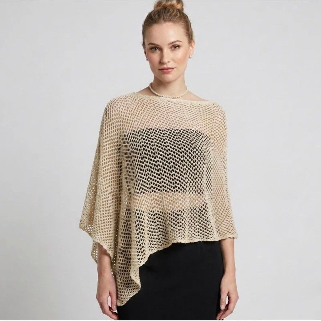 Elena outer rajut rajut premium-outer poncho rajut jaring-atasan wanita rajut pantai