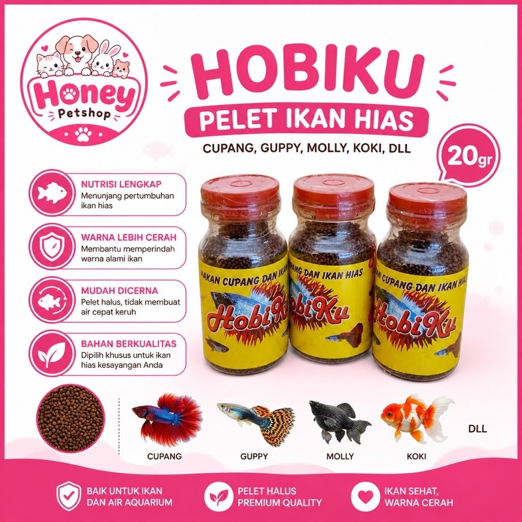 Hobiku 20gr Pelet Ikan Hias Kecil Cupang, Guppy, Molly, Danio, Glowfish, Koki, dll