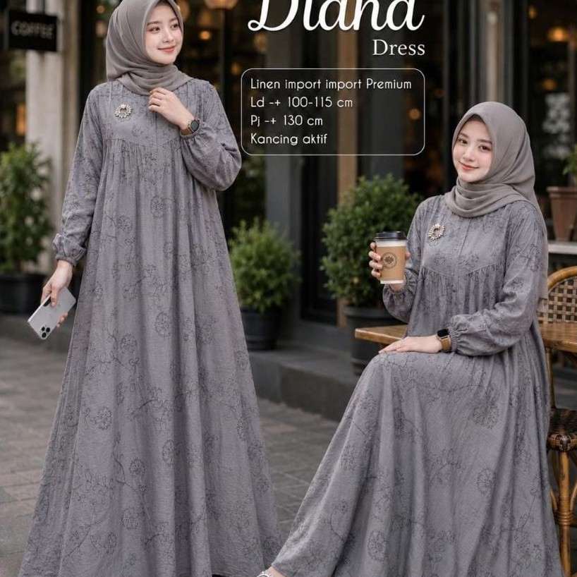 DIANA DRESS GAMIS DRESS LINEN IMPORT BORDIR PREMIUM GAMIS DAILY