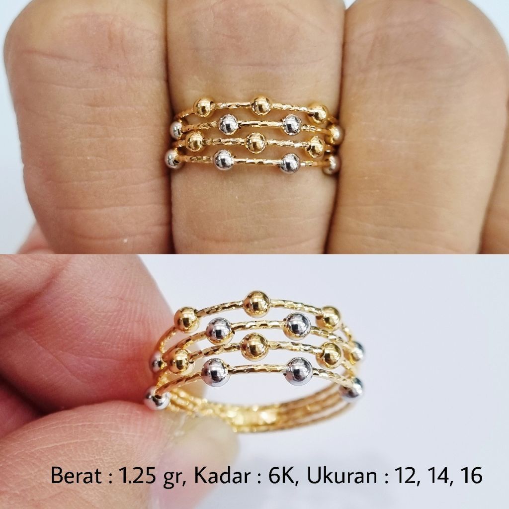 Cincin Bola-Bola Emas UBS 6K Ukuran 12, 14, 16 - MA5 / 1.25 gram