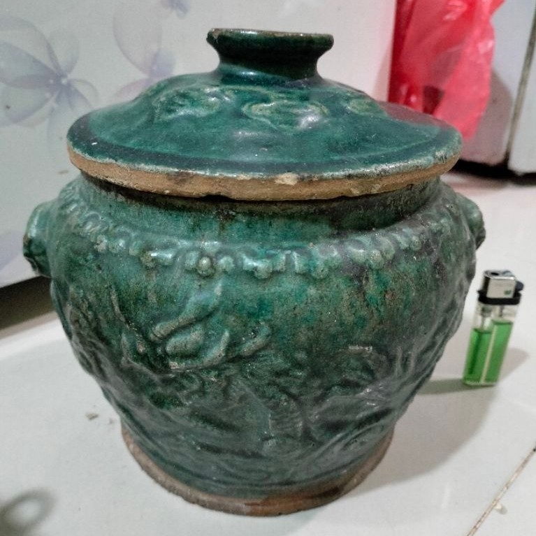 Guci kuno china Naga keramik hijau celadon temuan sungai