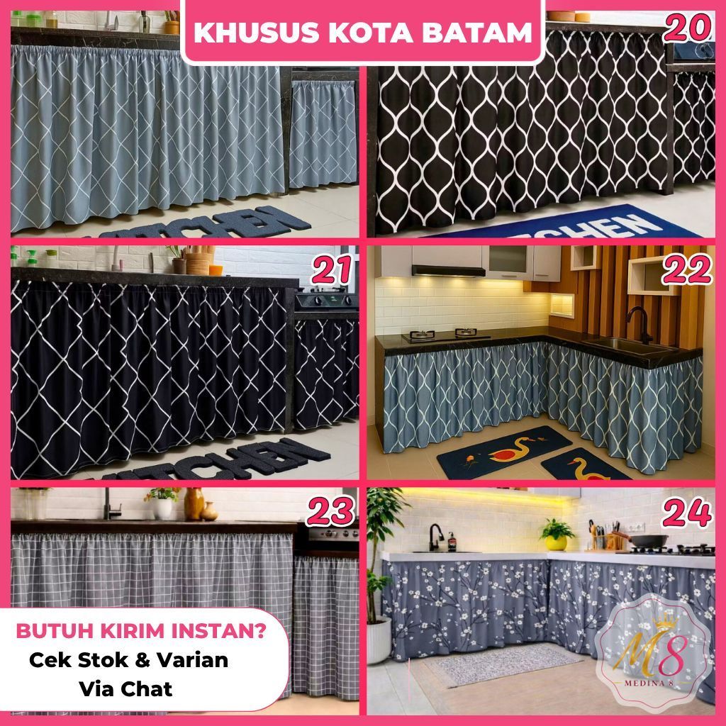 ​[BISA INSTAN] 50+ MOTIF PILIHAN BONUS TALI Gorden Kolong Dapur Motif Estetik BONUS TALI -+100x70 cm