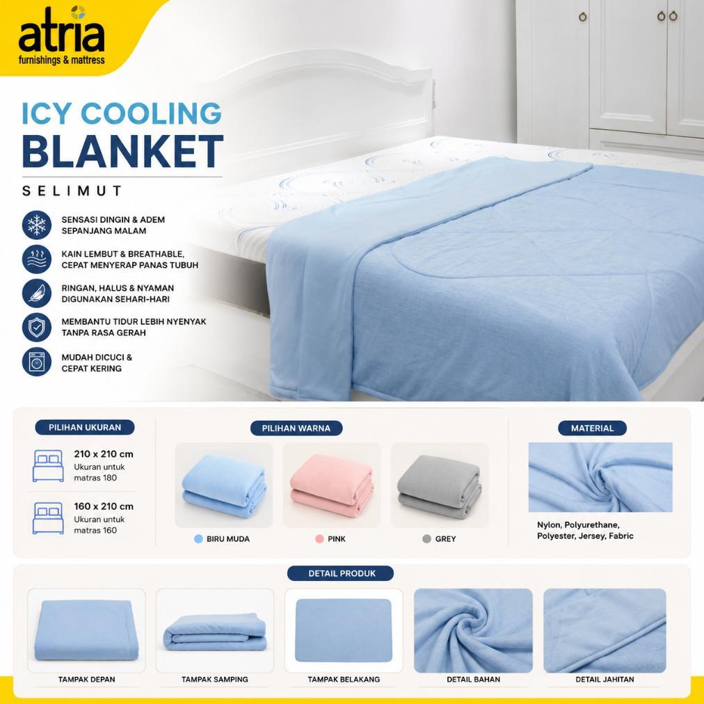 Atria Icy Cooling Blanket Selimut Dingin Multifungsi Bahan Adem Dan Nyaman 160 210 Blue Pink Grey