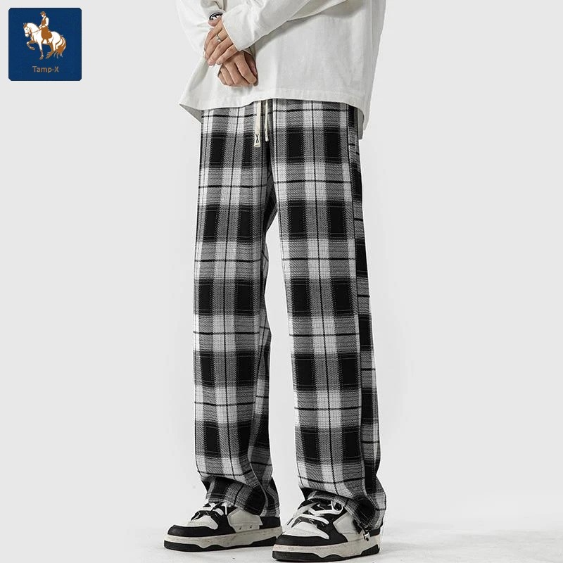 Tamp-X Oversize Jumbo Celana Panjang Pria Joger Baggy Pants Santai Kotak Kotak Korean Style