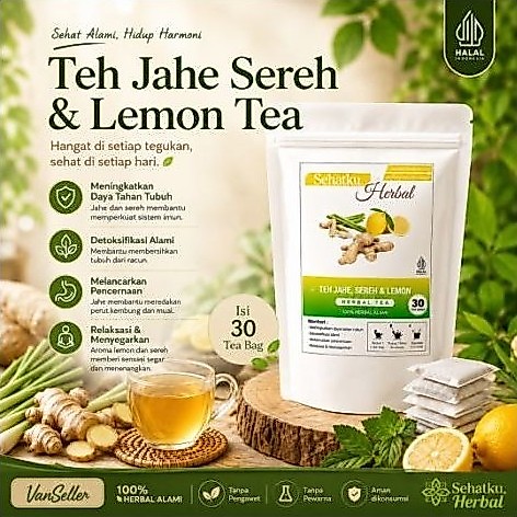 Teh Jahe Sereh dan Lemon Tea : Teh Rimpang JSR isi 30 tea bag / Teh Kunyit Jahe Sereh