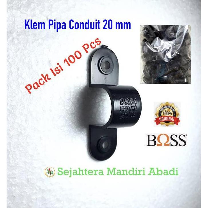 Klem Boss 20Mm Pipa Listrik Hitam Clamp Conduit Pack Isi 100 Pcs