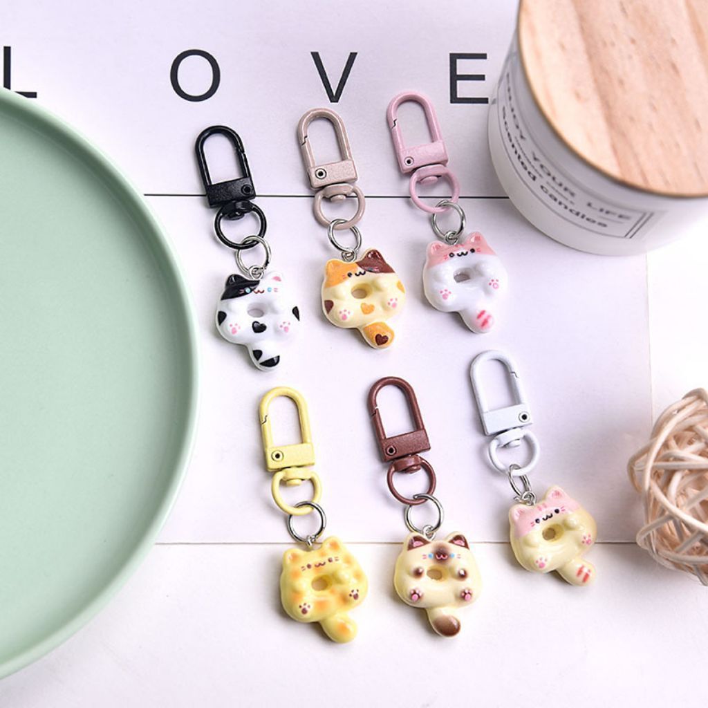 KC19 | Keychain Resin Kucing Donat | Gantungan Kunci Charm Cute | Bag Charm | Phone Charm
