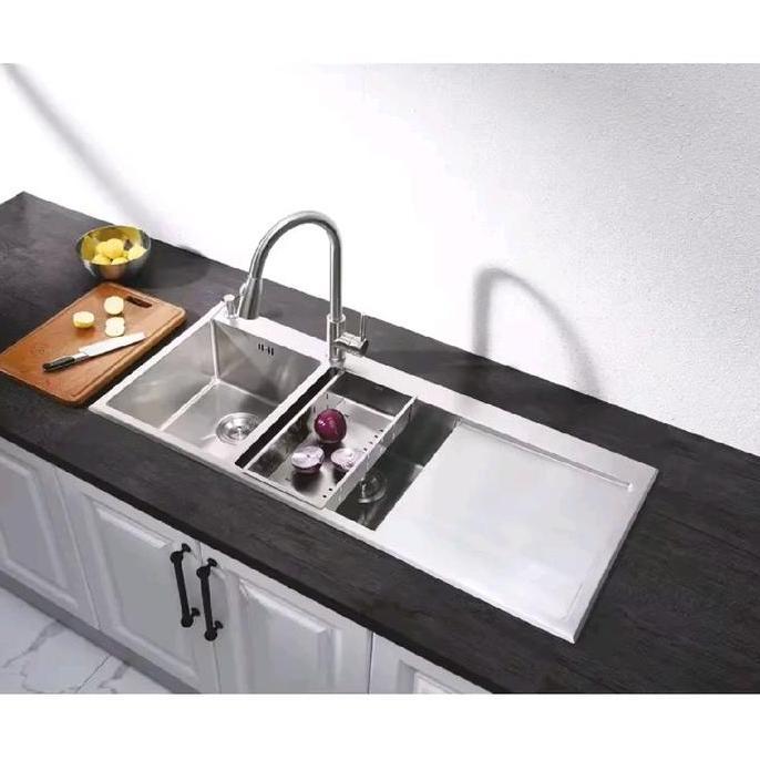 Kitchen Sink 10048 Stainless Thsink Komplit Kran Model Bolzano, Bak Cuci Piring Stainless 100X48 Cm 