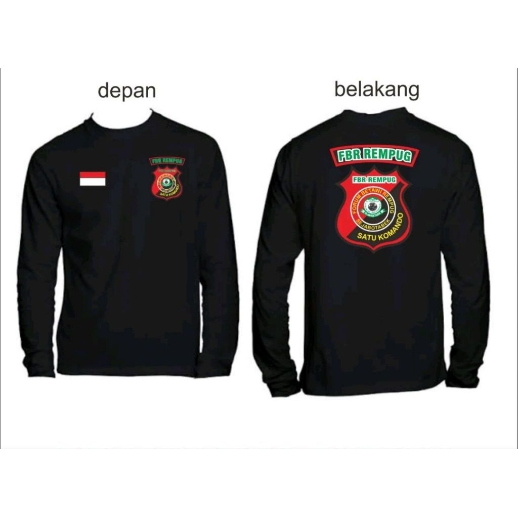Kaos lengan panjang FBR Rempug warna hitam motif bendera dan logo depan belakang