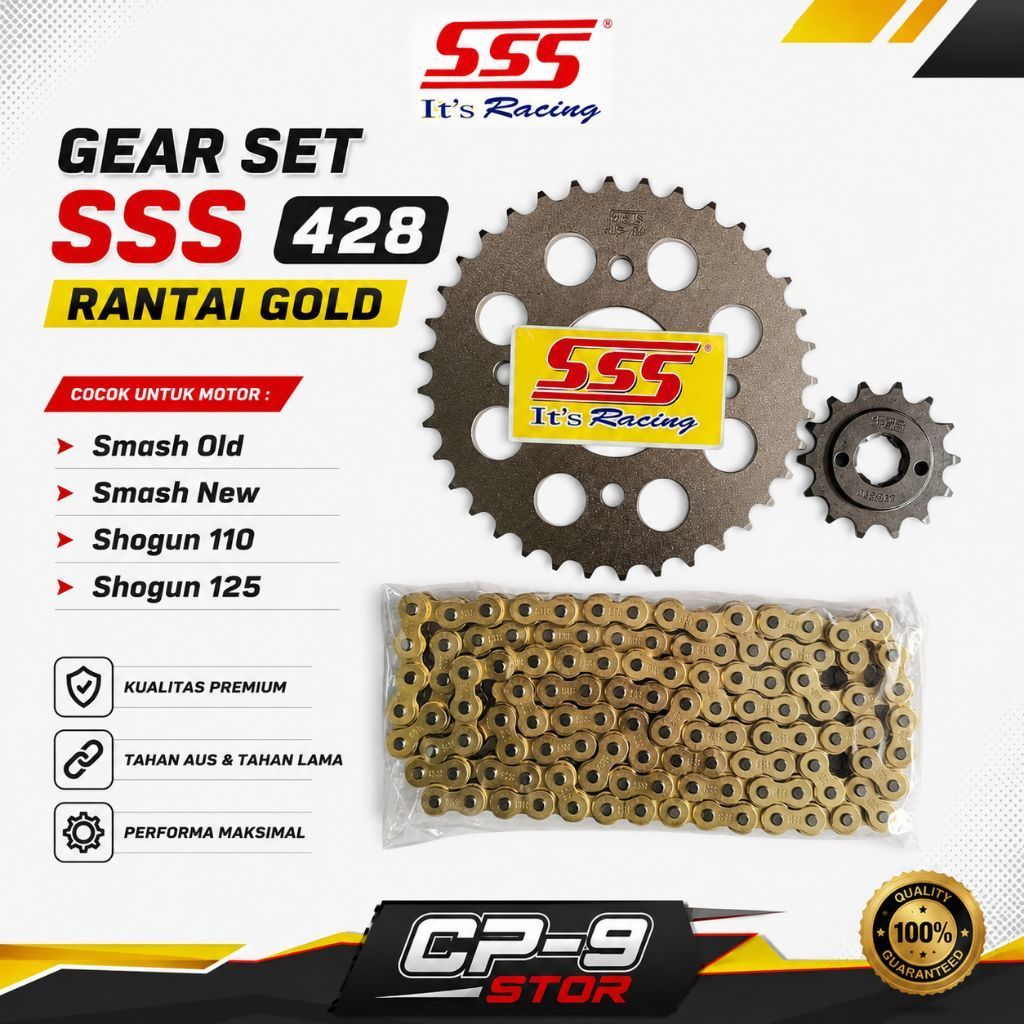 gear gir set sss 428 rantai gold smash old/smash new/shogun 110/shogun 125 paket gir set sss suzuki 