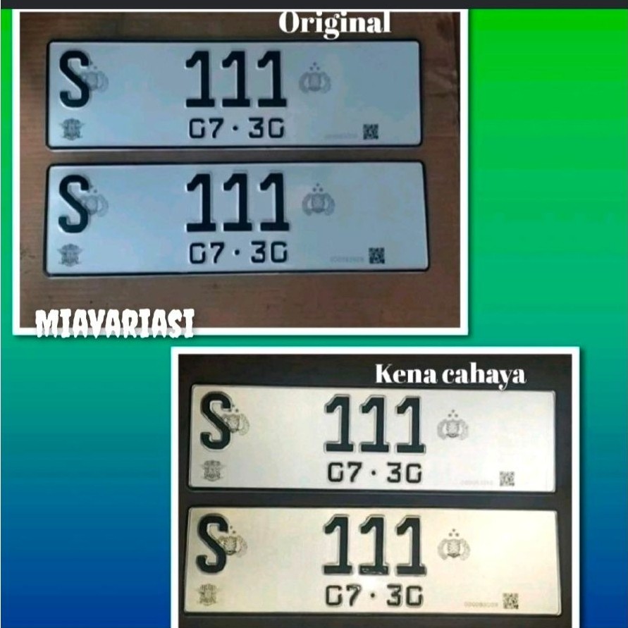 plat mobil reflektif putih barcode sepasang