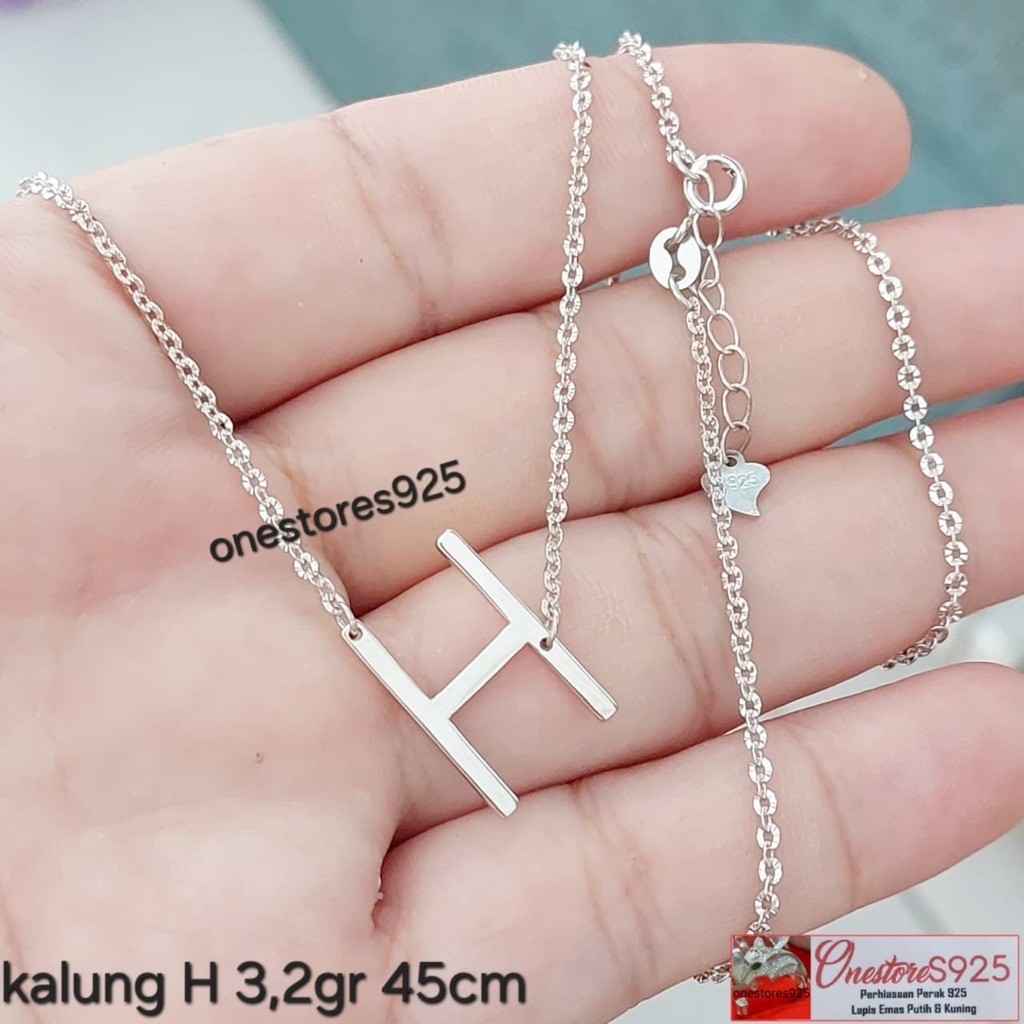 KALUNG NAMA HURUF INISIAL H perak 925 LAPIS EMAS PUTIH
