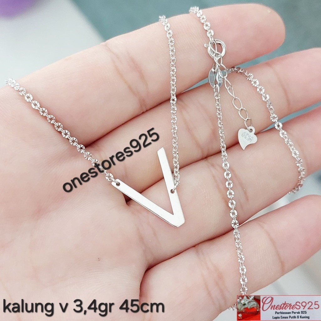 KALUNG NAMA HURUF INISIAL V PERAK 925 LAPIS EMAS PUTIH