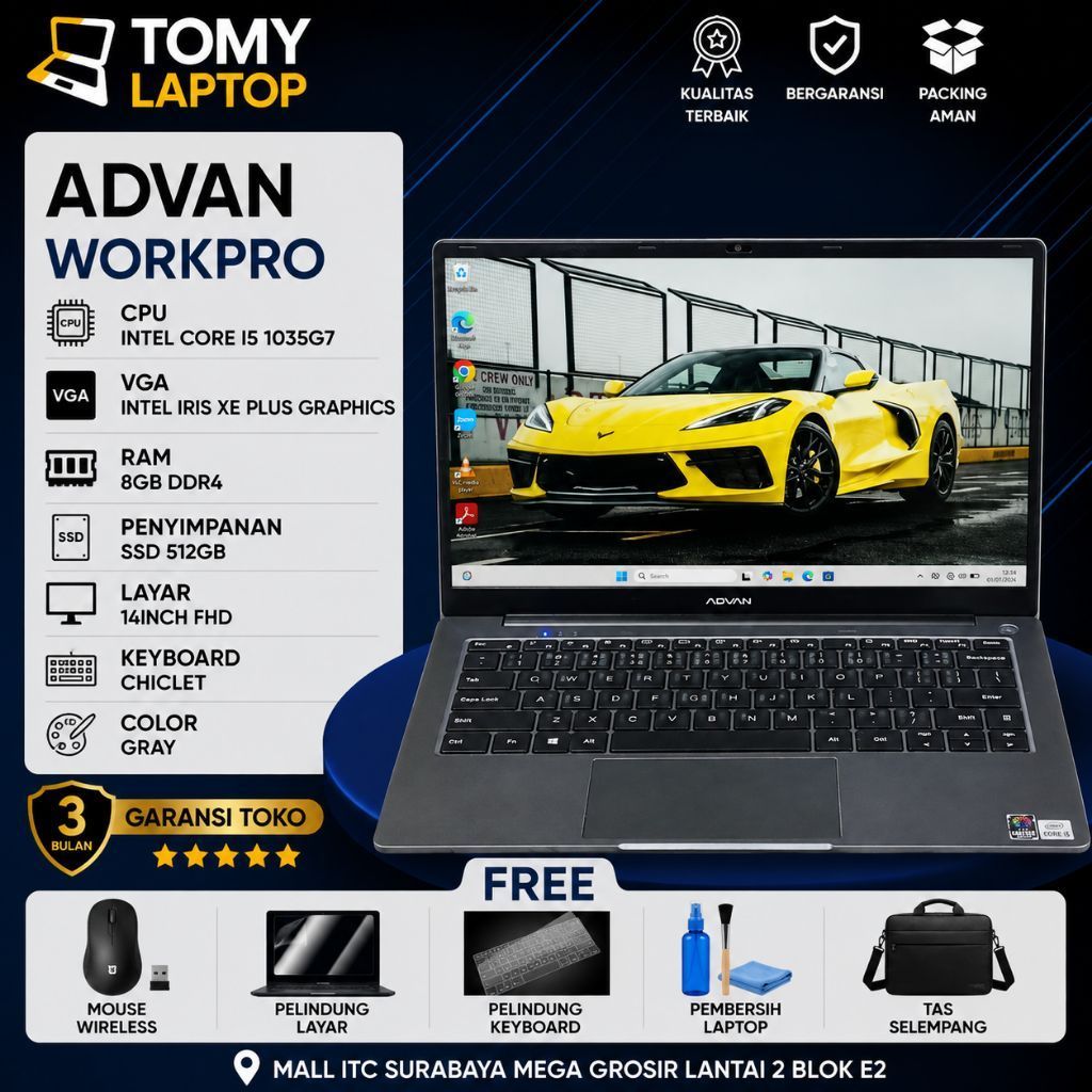 LAPTOP SECOND JAMINAN GARANSI TOKO ADVAN WORKPRO INTEL CORE I5 1035G7 INTEL IRIS XE PLUS GRAPHICS RA