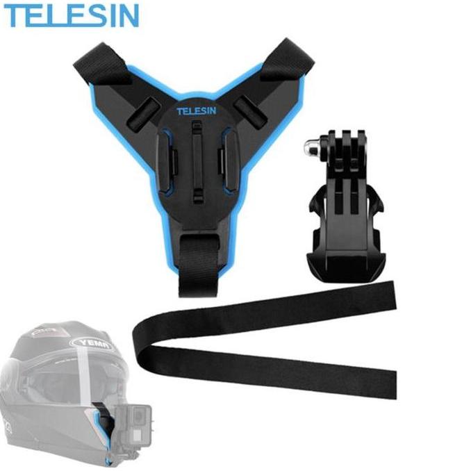 TERMURAH - TELESIN GoPro Go Pro Action Camera Cam Helmet Mount Chain Strap Helm Holder Motorcycle Ak