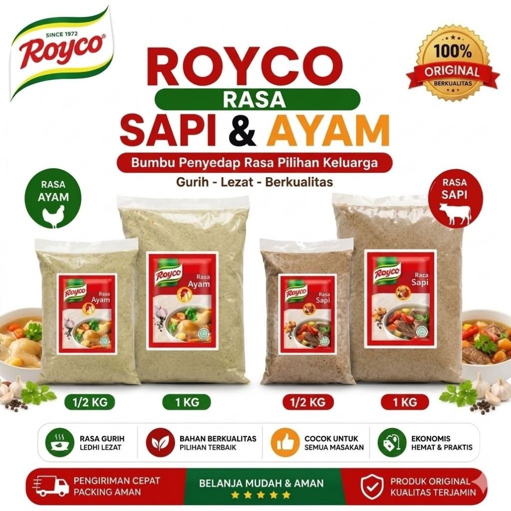 Royco 500gram dan 1kg Royco Ayam dan sapi - 1kg Royco gratis 1pcs garam Penyedap rasa,Rasa Lezat, Pr