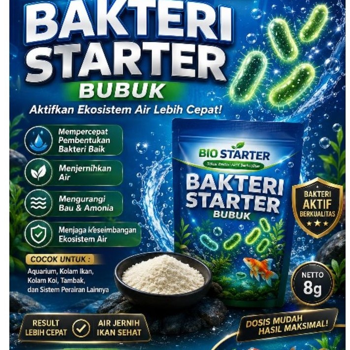 BIO Starter Bakteri Starter Bubuk 8g untuk Aquarium Kolam Ikan Kolam Koi Tambang