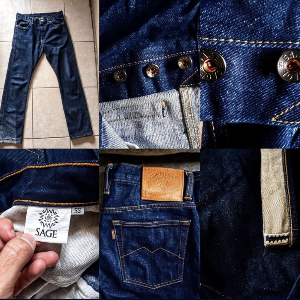 celana sage denim genesis series non selvedge slim straight 15oz size 33