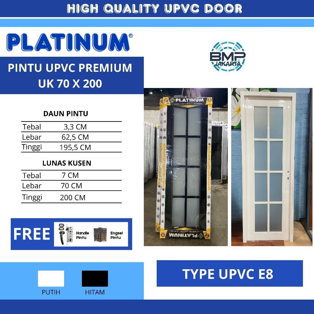 Pintu Kamar Mandi  UPVC PVC Minimalis Kaca Polos Platinum E8 Pare Kediri
