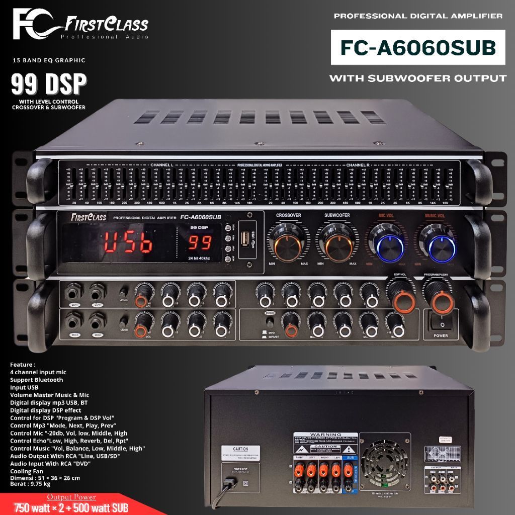 Professional Digital Amplifier Dengan Subwoofer Output Firstclass FCA 6060SUB | Fc A6060 Sub Amplifi
