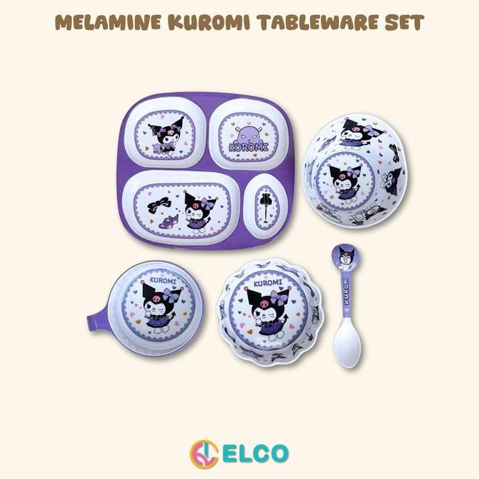 Elco Premium Melamine Kuromi Kids Plate Spoon Tableware Set / Piring Sendok Anak Bahan Melamin Kurom