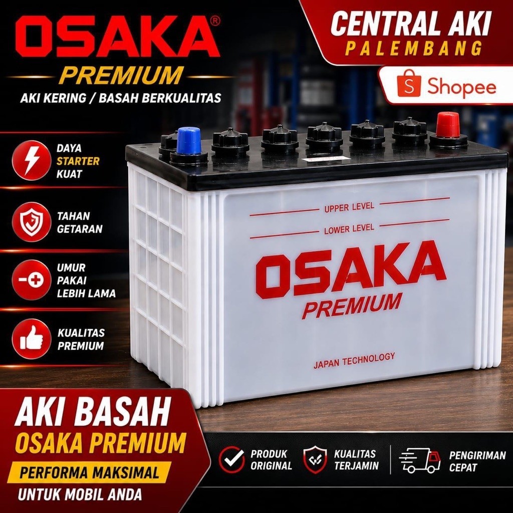 Aki Mobil OSAKA BASAH untuk mobil agya, calya, avanza, sigra, kijang, vios, yaris, rush, phanter, tr