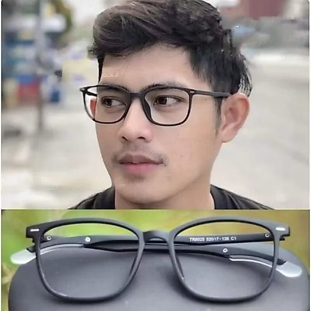 Frame Kacamata Pria Sporty TR8025 Kotak Lentur Ringan Free Earlock Anti Melorot