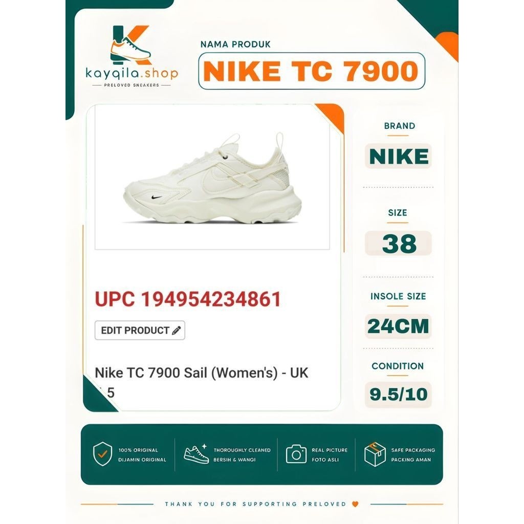 Sepatu Preloved Second Original Nike TC 7900 Size 38