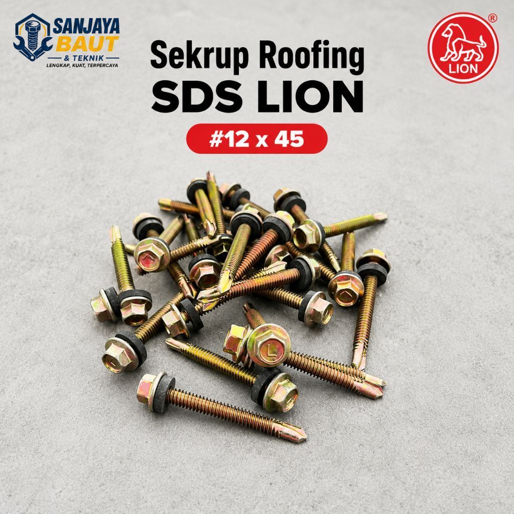 Sekrup Roofing 12 x 45 / Skrup Roofing Karet / Baut Roofing Kuning / SDS Screws LION