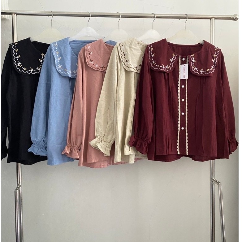 YONVI - Sana Blouse - Atasan Bordir Linen Wanita - Blouse Linen - Yonvi.id
