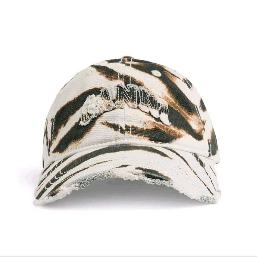 GANNI - GANNI PRINTED ZEBRA WASHED COTTON CANVAS CAP - EGRET
