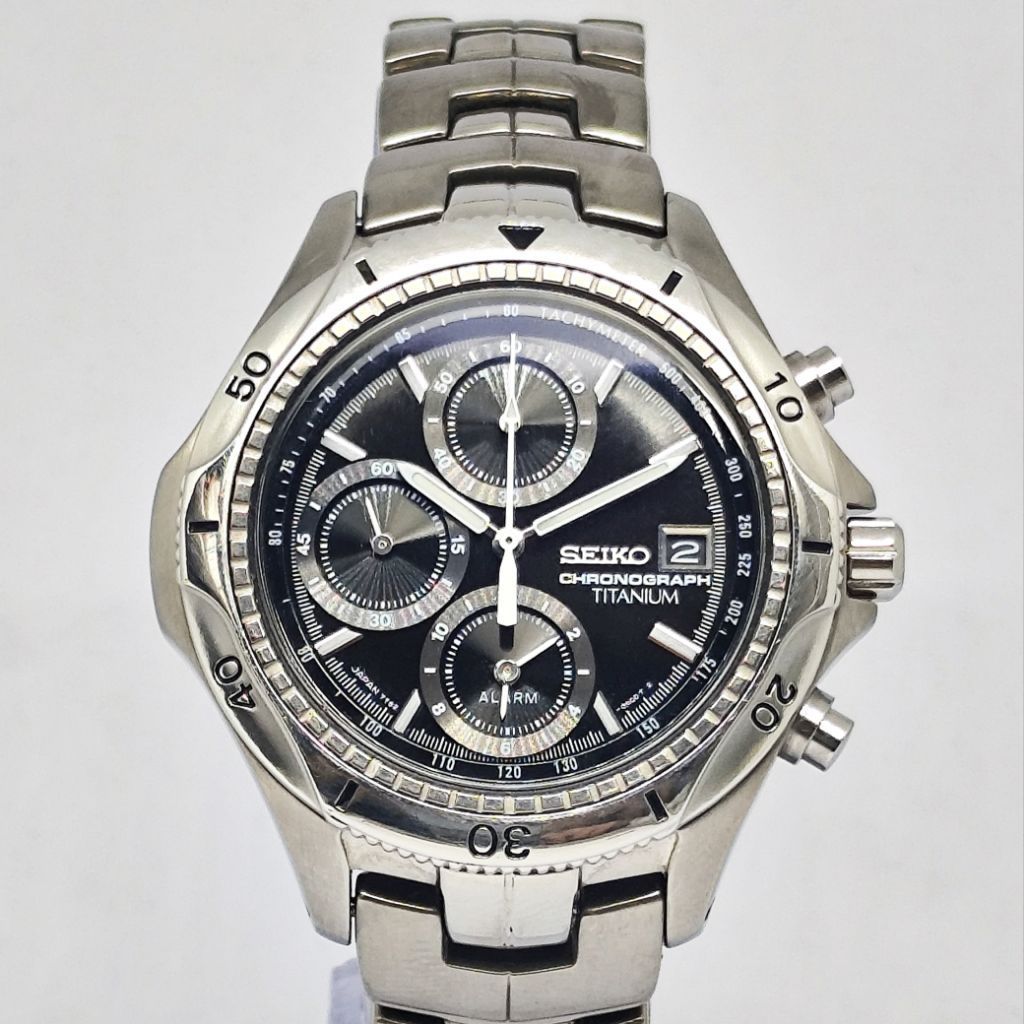 Jam Tangan Seiko Chronograpth Alarm Titanium Second Original