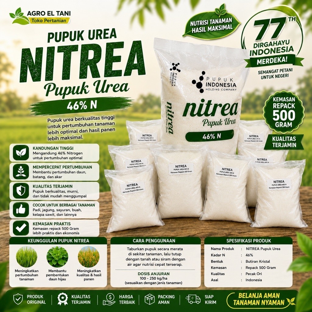 Nitrea Pupuk Urea 46% N kemasan Repack 500 Gram