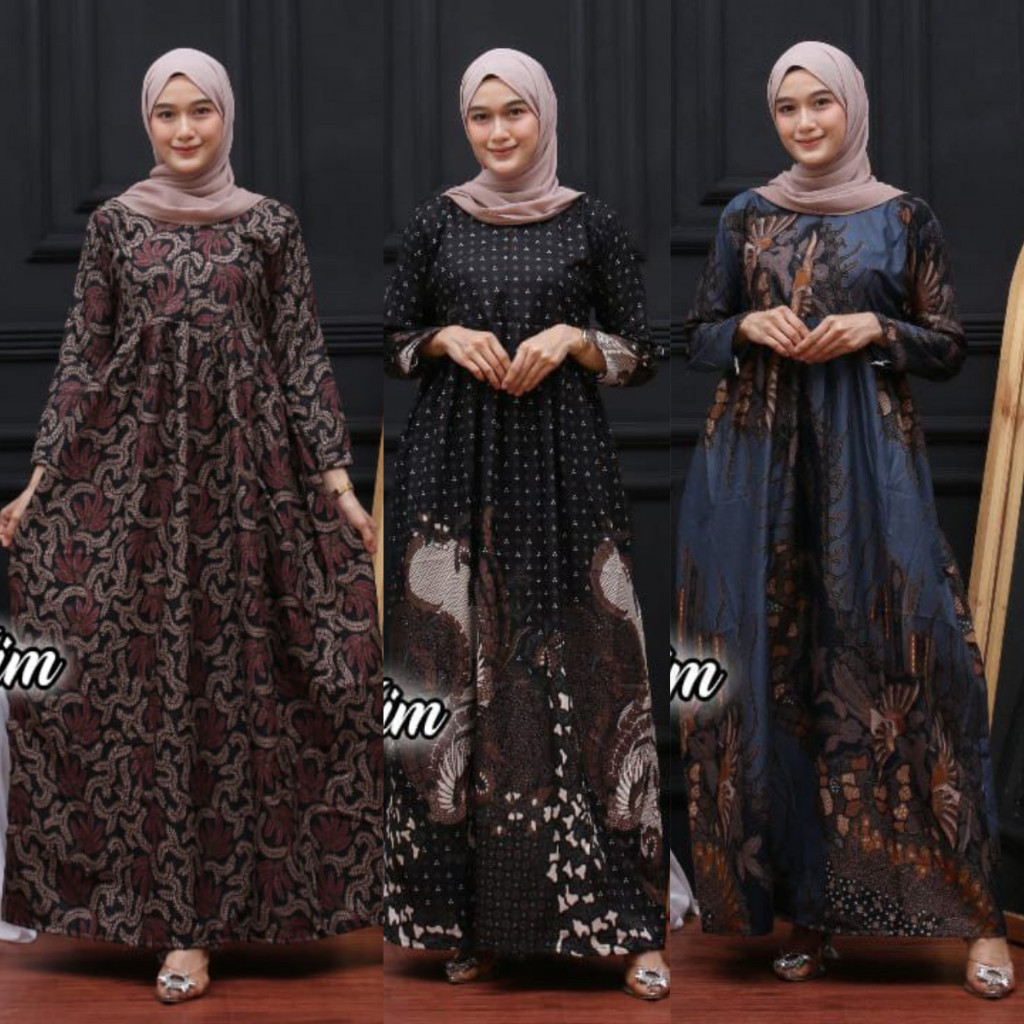 Gamis Batik Kekinian Cantik Murah Poliester Kain Katun Motif Muslim Nyaman Panjang Standar Jumbo - g