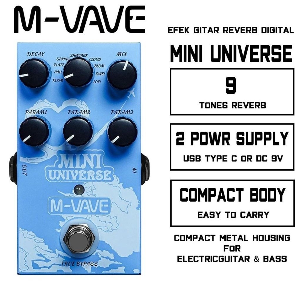 Efek Gitar Elektrik M-vave Mini Universe Reverb Pedal Gitar