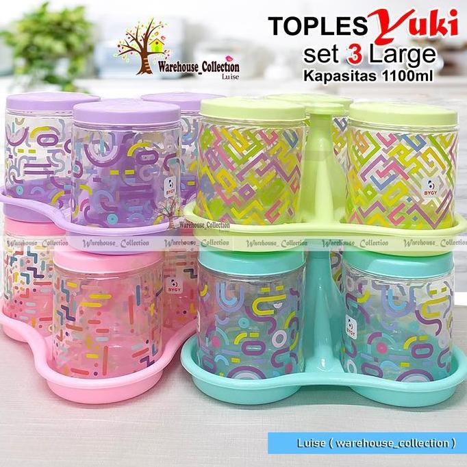 New Toples Yuki 1100 Ml + Nampan  Set 5 Large // Set 3 Large // Toples Kue Lebaran Cantik // Toples 