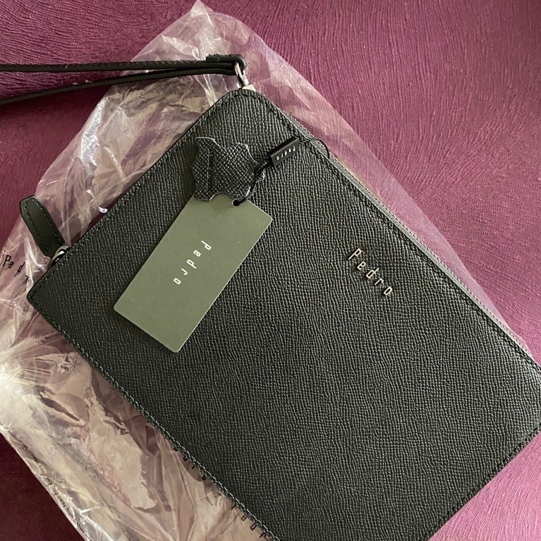 Tas Clutch Pedro Pria Kulit Asli Warna Hitam Authentic
