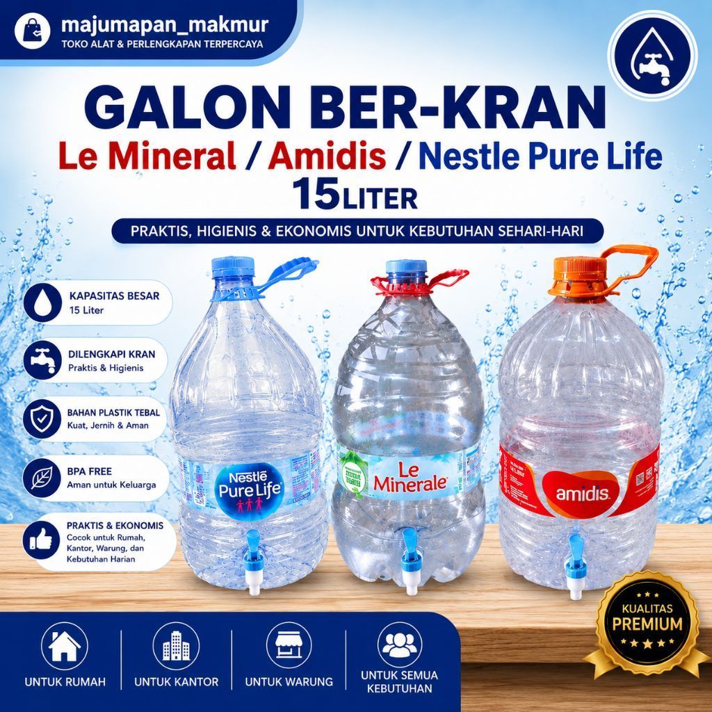Galon Ber-Kran Le Minerale / Amidis 15 Liter / Nestle Purelife