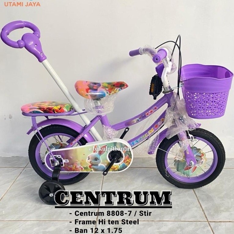 Sepeda Anak Cewek Keranjang Mini Centrum 8808-7 Stir | Sepeda Anak Roda 4 Centrum 8808-7 Stir 12inch