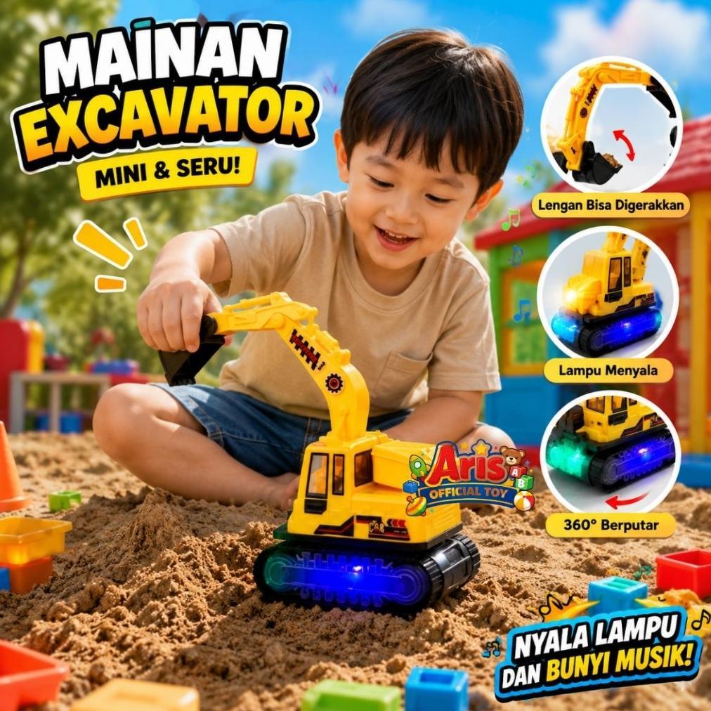 TERLARIS (BP32) Mainan Excavator Mini Bunyi Musik dan Lampu Truk Bego Contruction Mainan Kontruksi A