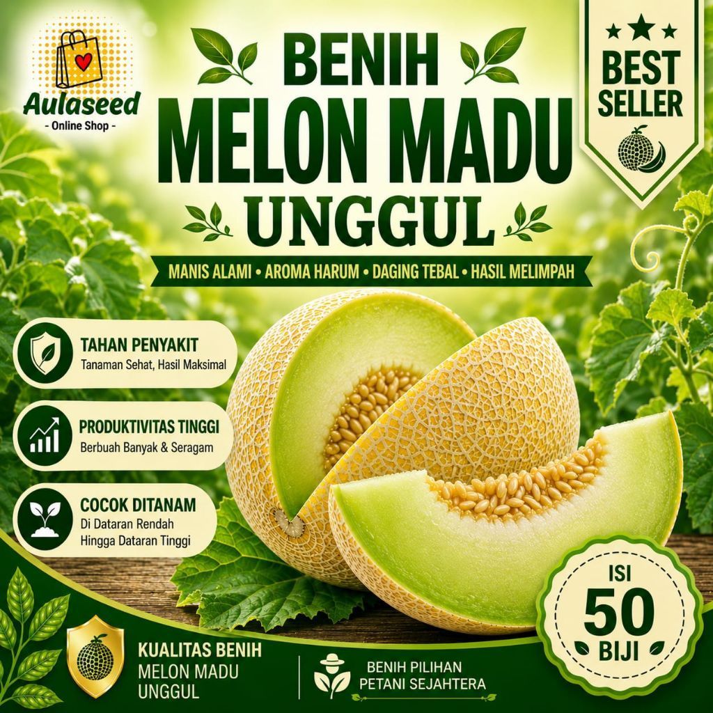 (50 Butir) Benih Biji Melon Madu> Bibit Melon Madu>+ Bonus