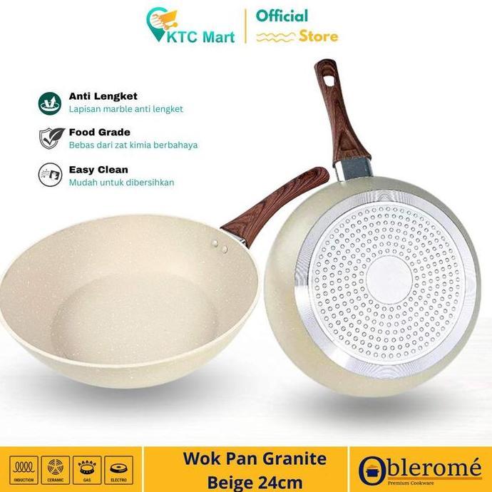 Oblerome Deep Pan Granite 24 Cm Wajan Anti Lengket Wok Pan Granite