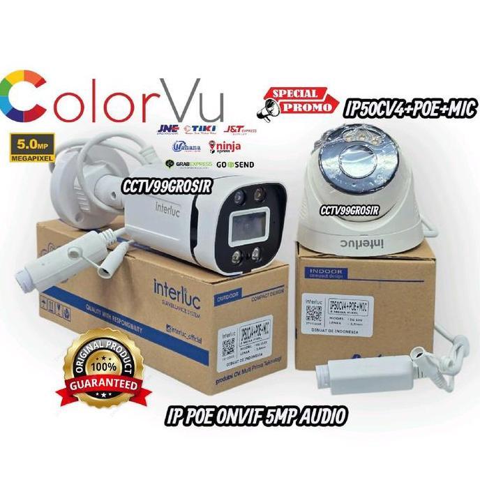 Espio - Ip Kamera Interluc Ip50Cv4+Poe+Mic Asli 5Mp Cctv Outdoor / Indoor + Audio Colorvu