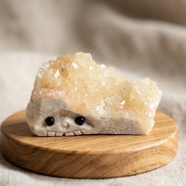 Natural White Calcite Crystal Hedgehog Cluster - Ukiran Landak Batu Alam Asli
