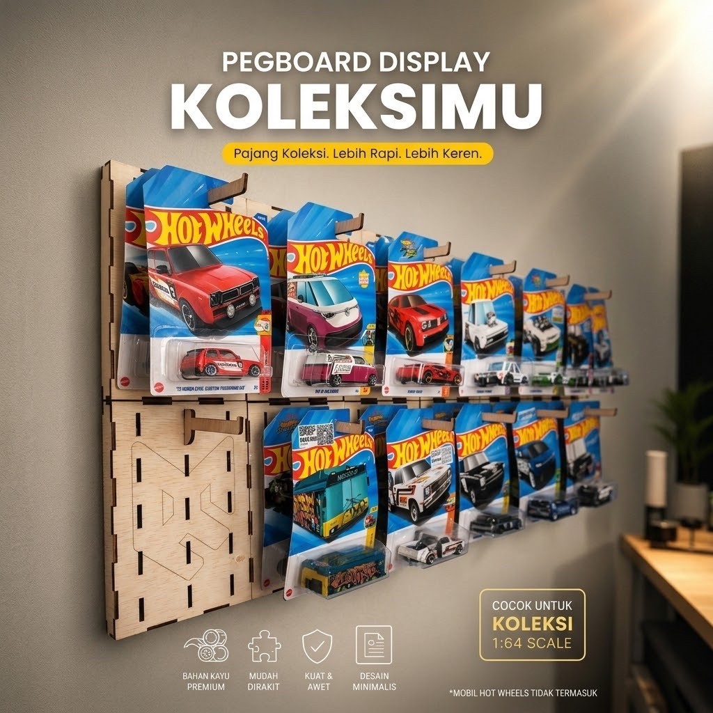 PEGBOARD PAPAN DINDING KAYU + 3 HOOK
