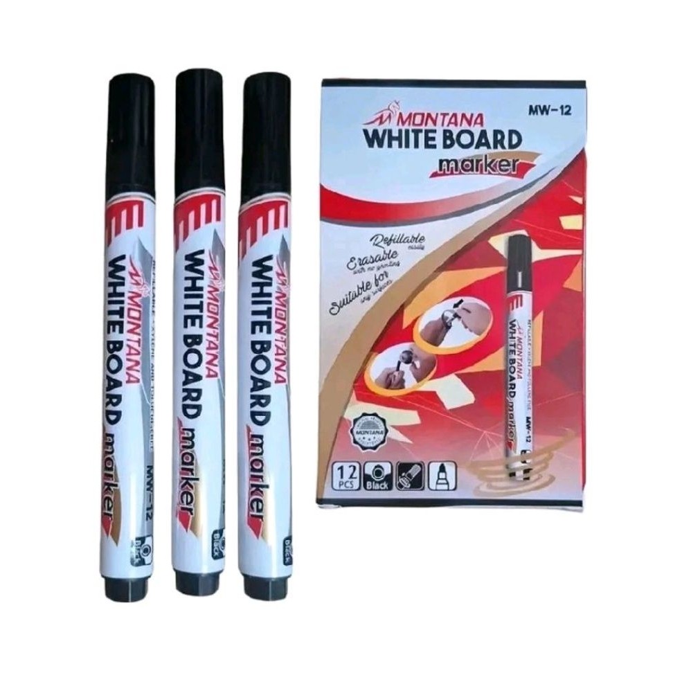 MONTANA whiteboard marker MW-12 / spidol tinta hitam 1 pack 12pcs