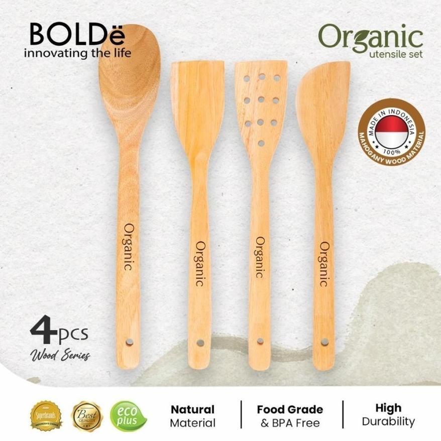 Bolde Organic Utensile Set 4 Pcs Wood Series Set Alat Masak Kayu
