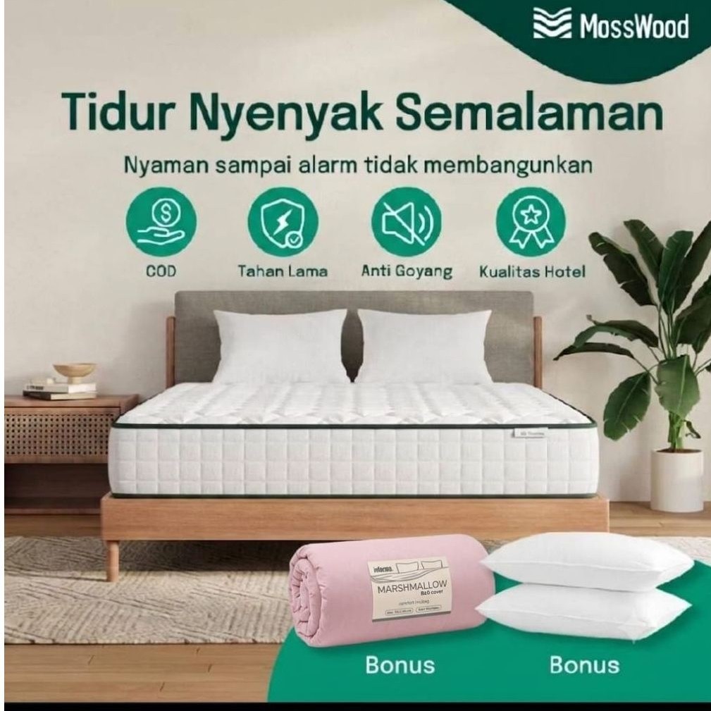 Mosswood Sleep S1 Springbed 160x200x20cm Bonus 2 Bantal & Bed Cover Informa Marshmallow 150x200 Kasu